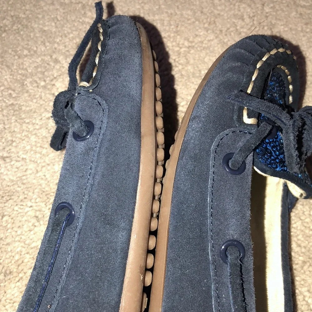 Lands End Holiday Girls toddlers size 11 Sequins Suede Loafers Navy‎ Blue